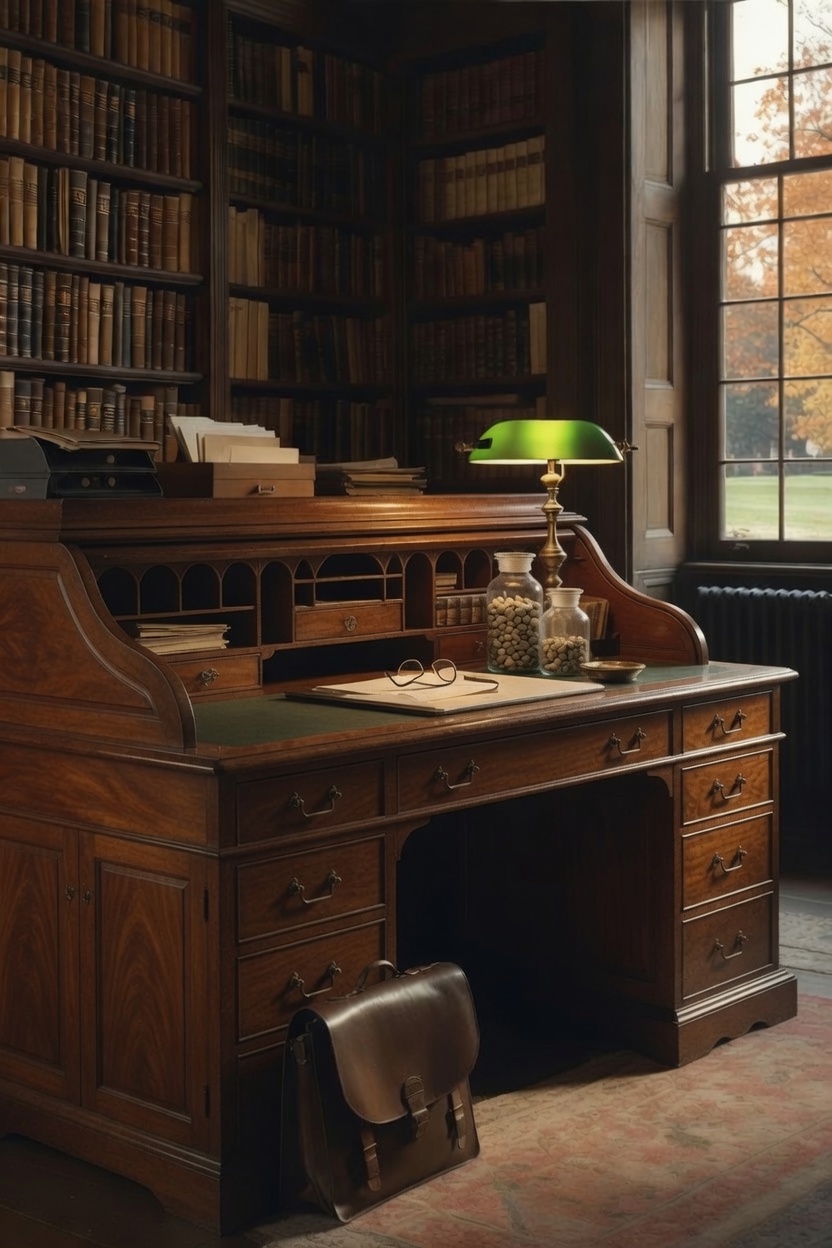 Jefferson's rolltop desk against the south wall of the library.